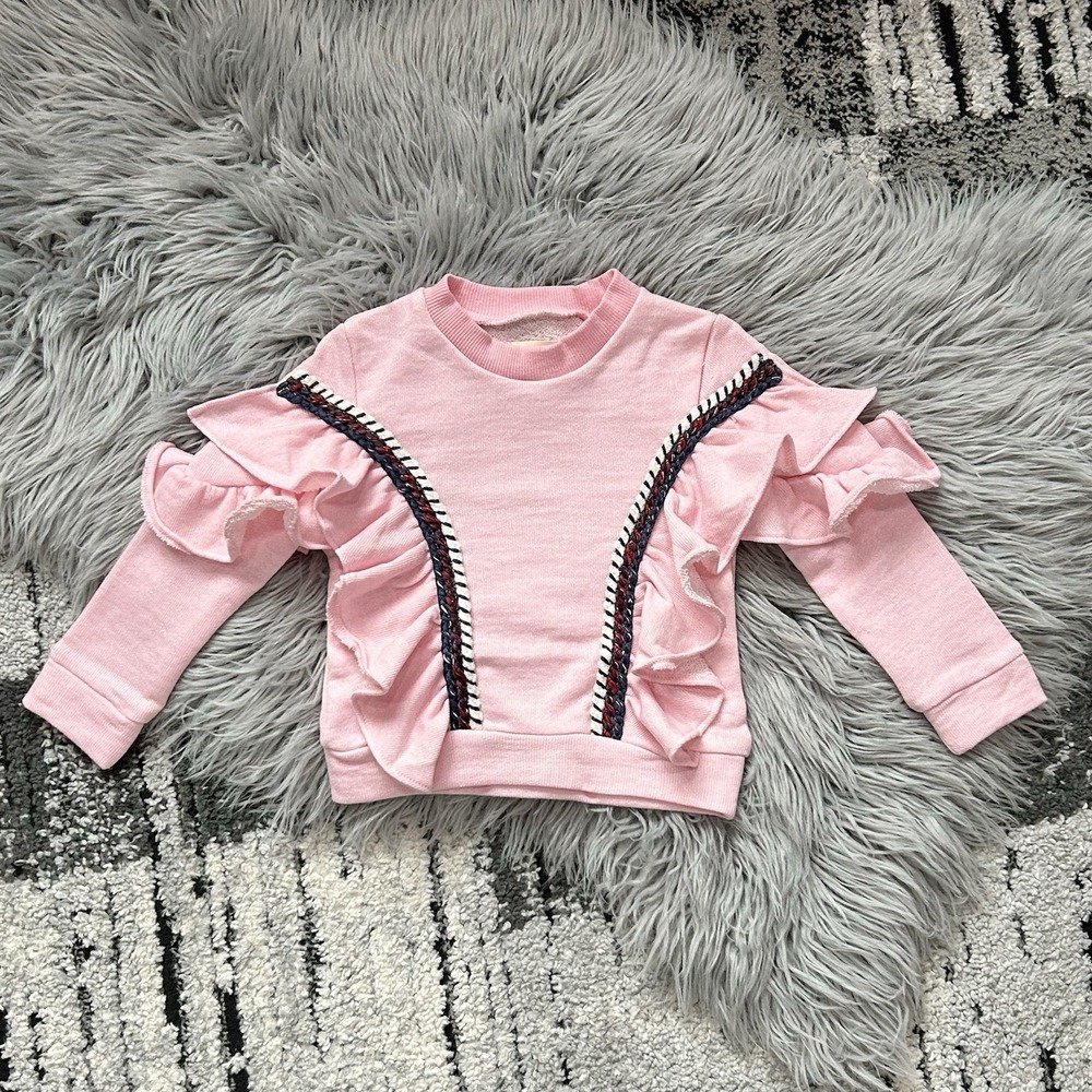 Kinderkind Baby Ruffles Sweater Pink Size 2T Pink Crew Neck‎ Coquette Girly 80s